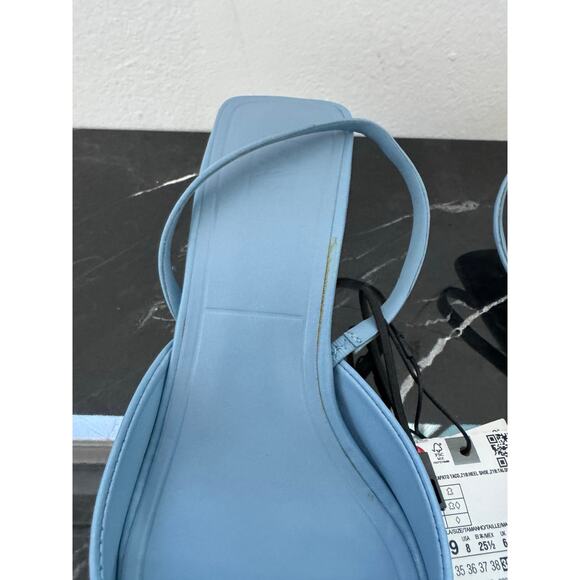 ZARA Powder Blue Pointed Toe Slingback Mule Kitten Heels - Picture 5 of 13